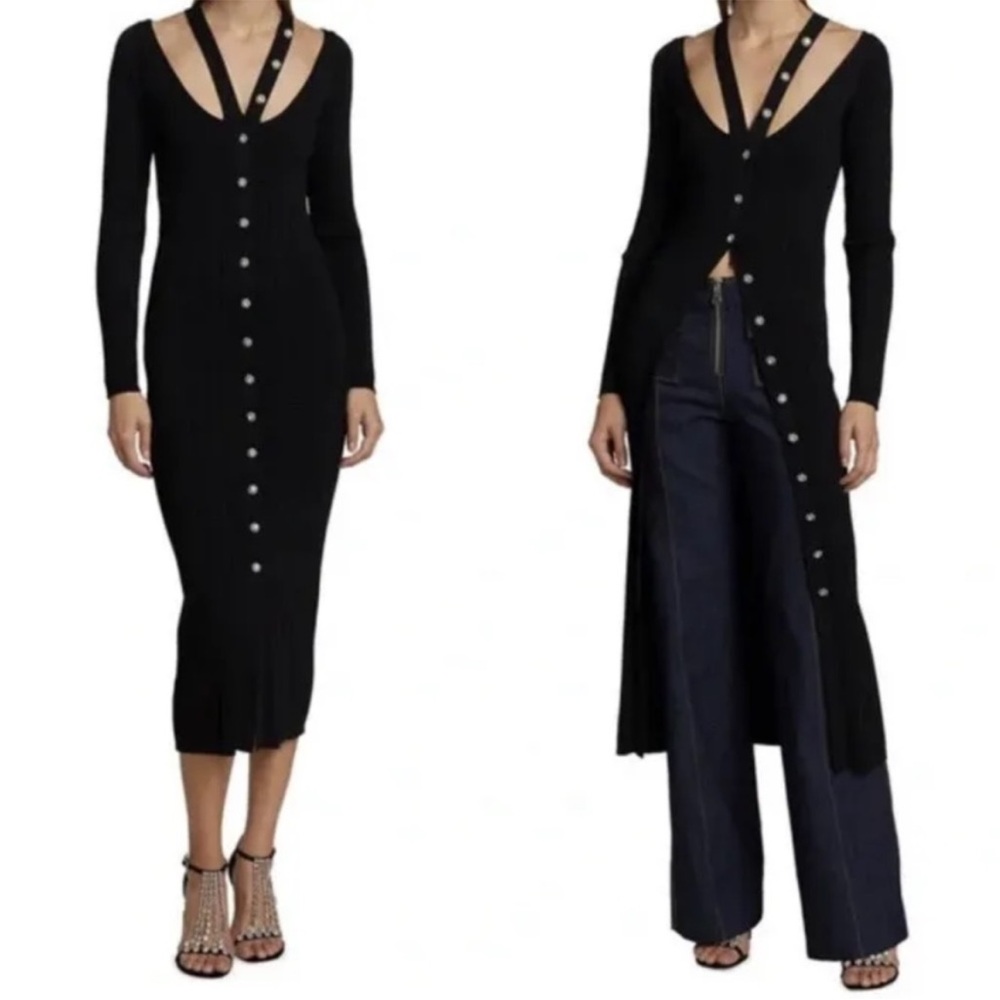 Cinq A Sept Aaliyah Crystal-Button Long Cardigan Dress